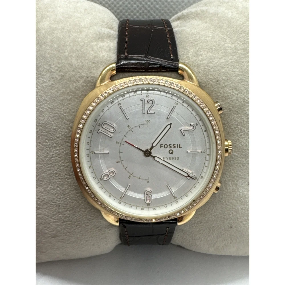 Fossil FTW1208 Women's Brown Leather White Analog Dial Hybrid Smartwatch AEA421